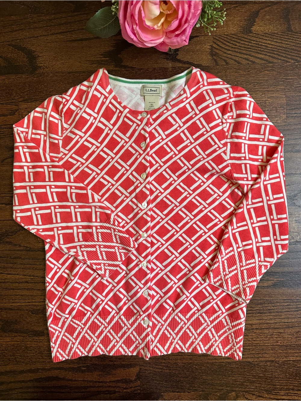 LL Bean lattice print cotton cardigan, size XS